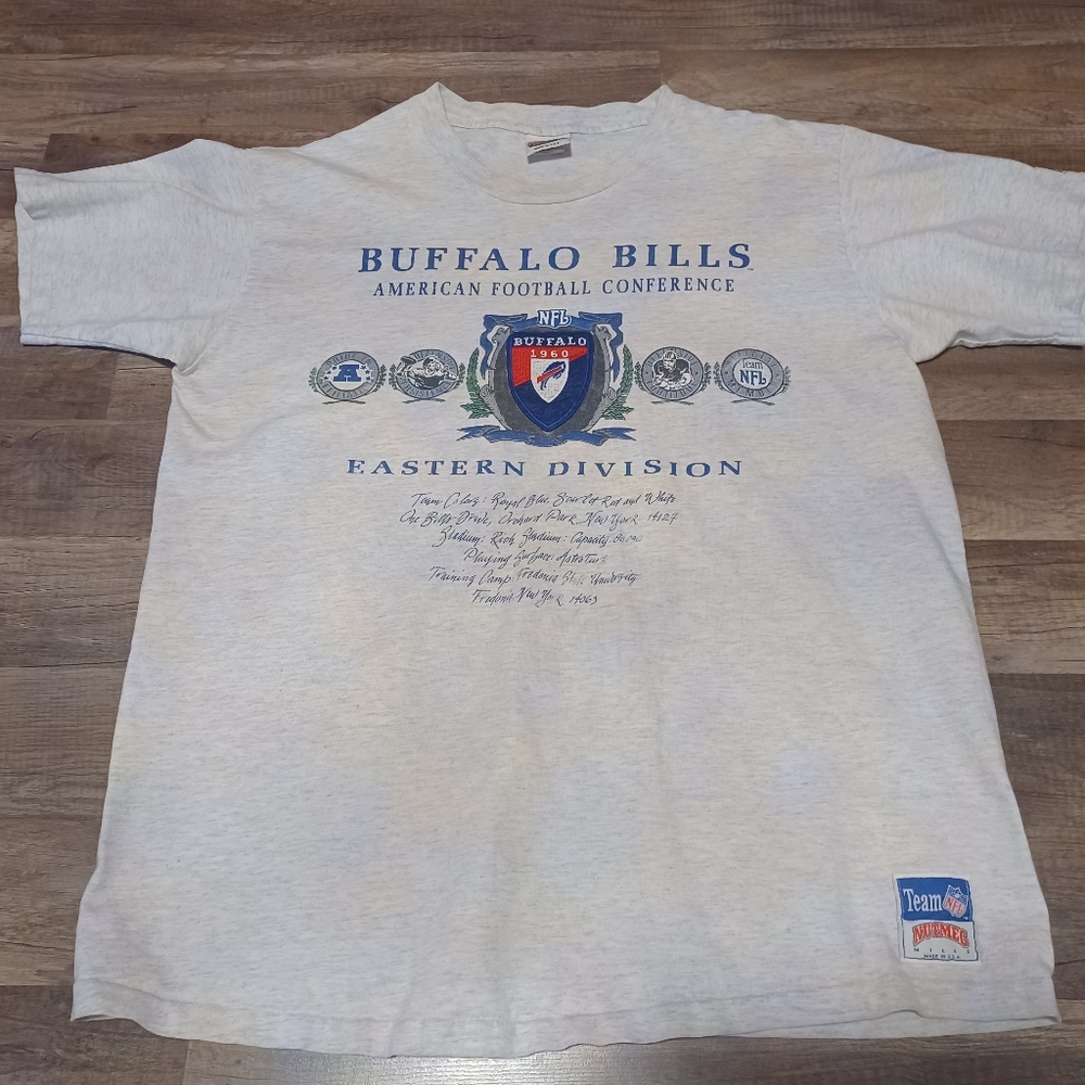 Vintage 90's Nutmeg Mills Buffalo Bills Embroidered Logo Patch T-Shirt Men's XXL